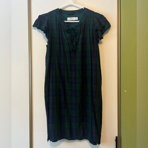 Vineyard Vines Dark Green and Navy Plaid Flutter Sleeve Dress